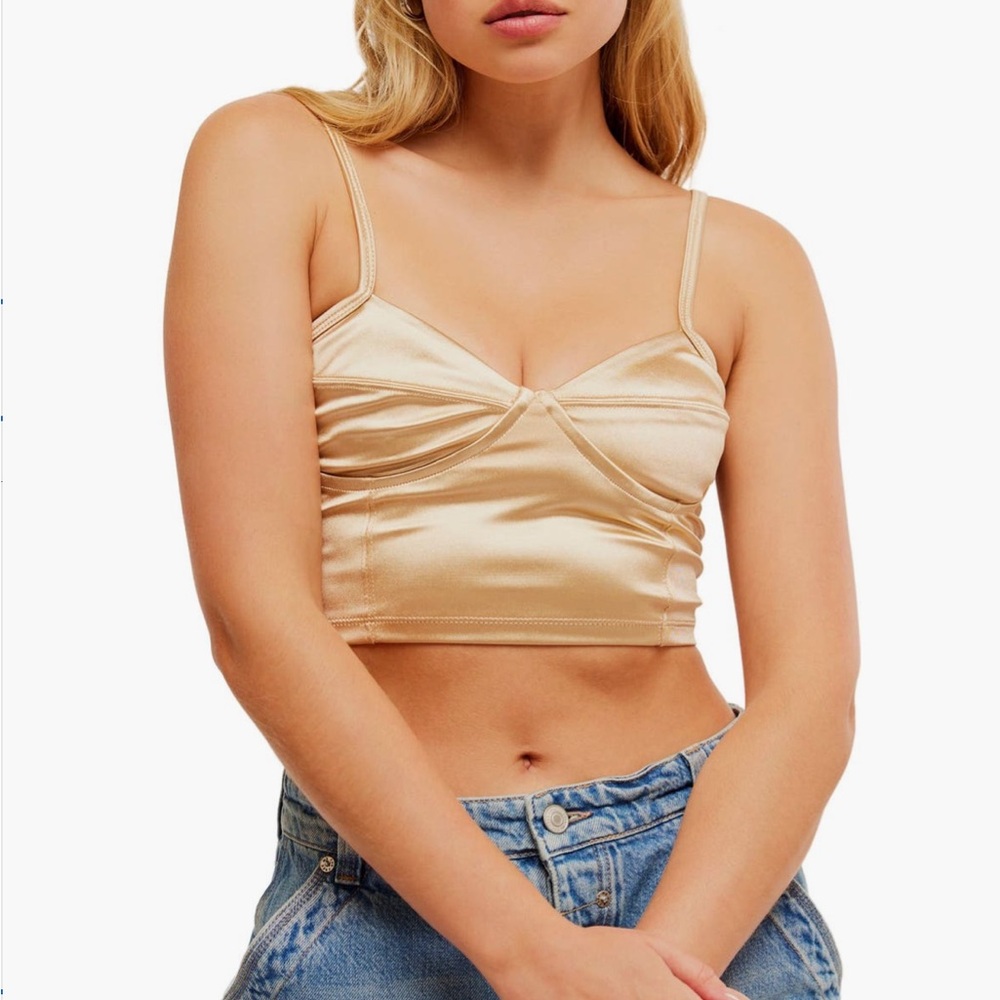 Free People Satin Bra Top in Gold